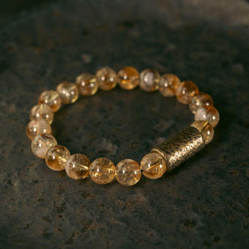 Fortune Jewel Natural Citrine Crystal Brass Bead Protection Bracelet