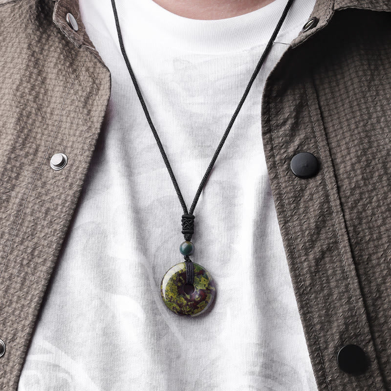 Fortune Jewel Lucky Coin Pendant Healing Crystal Gemstone Necklace