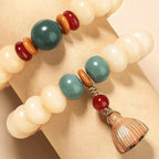 Cream-Toned White Jade Bodhi Bracelet with Boxwood Lotus Pod – Available in Single, Double Wrap, or 108 Mala