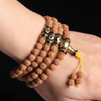Fortune Jewel 108 Mala Beads Rudraksha Bodhi Seed Dzi Bead Luck Wealth Bracelet