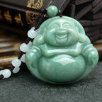 Buddha Stones Laughing Buddha Cyan Jade Harmony Necklace String Bead Pendant Fortune Jewel