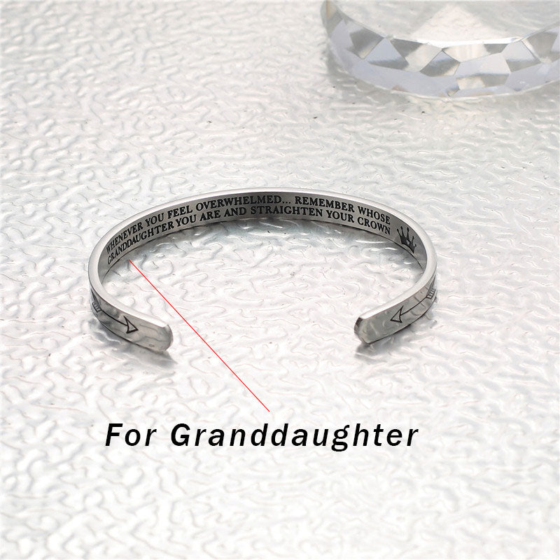 Fortune Jewel Inspirational Bracelets Personalized Gift for Her Him Engraved Mantra Cuff Bangle Crown Jewelry