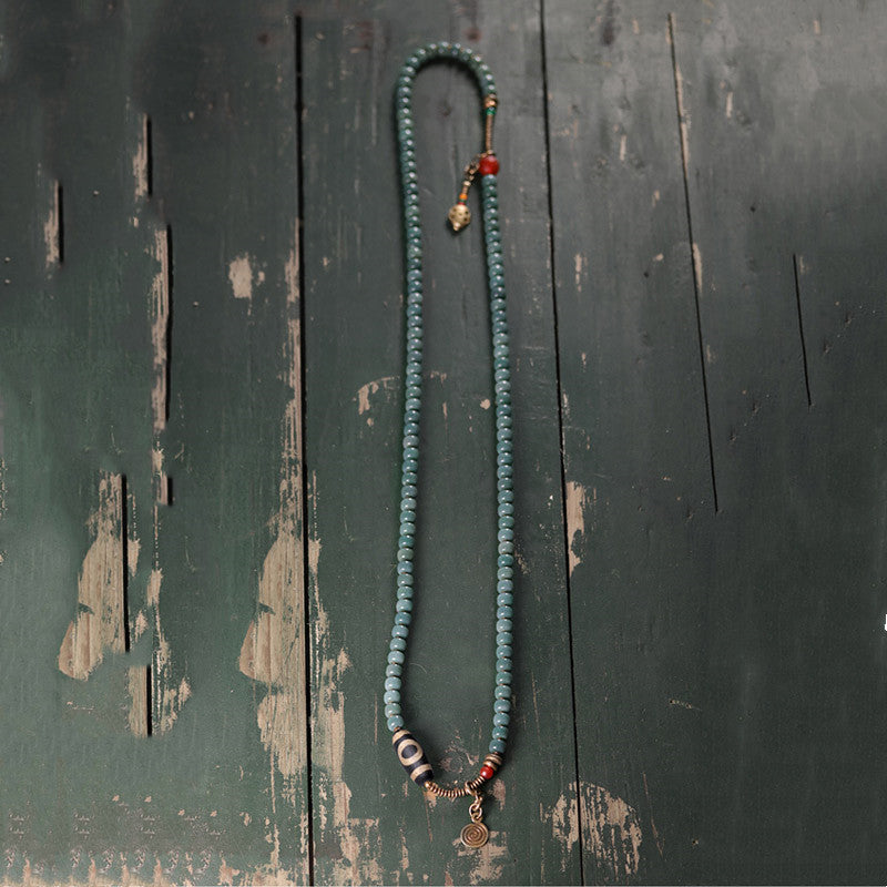 Fortune Jewel 108 Mala Beads Bodhi Seed Dzi Bead Wisdom Bracelet