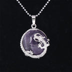 Fortune Jewel Chinese Dragon Natural Quartz Crystal Healing Energy Necklace Pendant