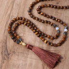 Fortune Jewel Tibetan Tiger Eye Buddha Strength Power Beaded Tassel Pendant Necklace