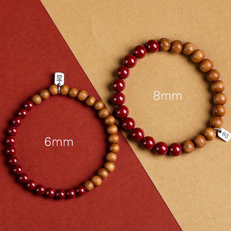 Fortune Jewel 925 Sterling Silver Peach Wood Cinnabar Ward Off Evil Spirits Bracelet