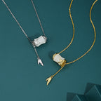 Fortune Jewel 925 Sterling Silver 22K Gold Hetian White Jade Bamboo Leaf Luck Necklace Pendant Bracelet