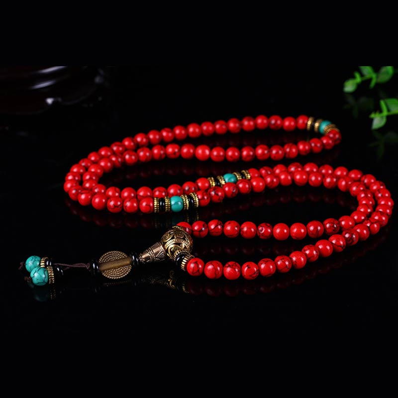 Fortune Jewel Tibetan Mala Red Turquoise Lucky Necklace Bracelet