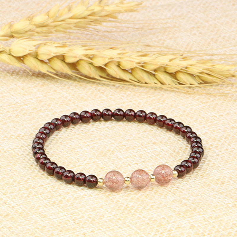 Fortune Jewel Natural Garnet Strawberry Quartz Calm Bracelet