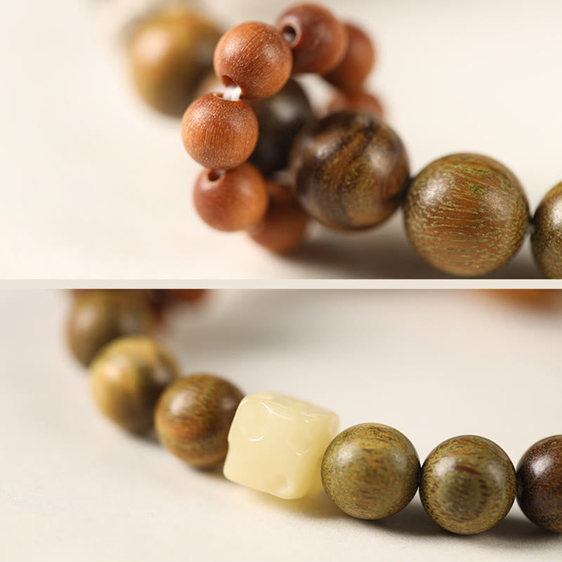 Fortune Jewel Green Sandalwood Ebony Wood Cat Peace Soothing Bracelet