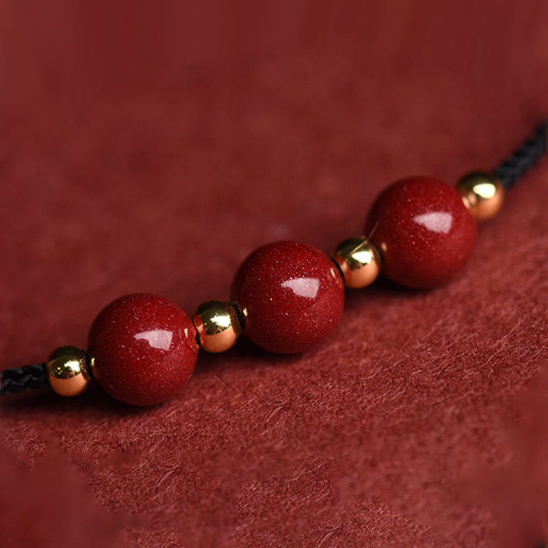 Fortune Jewel Natural Lucky Cinnabar Bead Blessing String Bracelet Anklet
