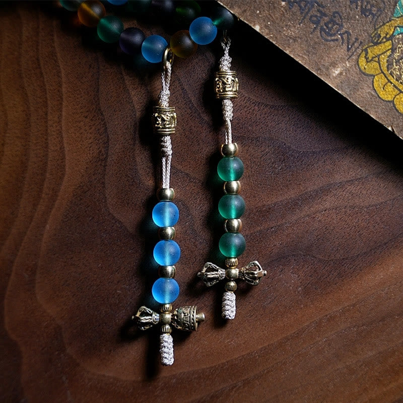 Fortune Jewel Tibetan 108 Mala Beads Multicolored Liuli Glass Bead Chinese Zodiac Nine Palaces Eight Diagrams Charm Bracelet