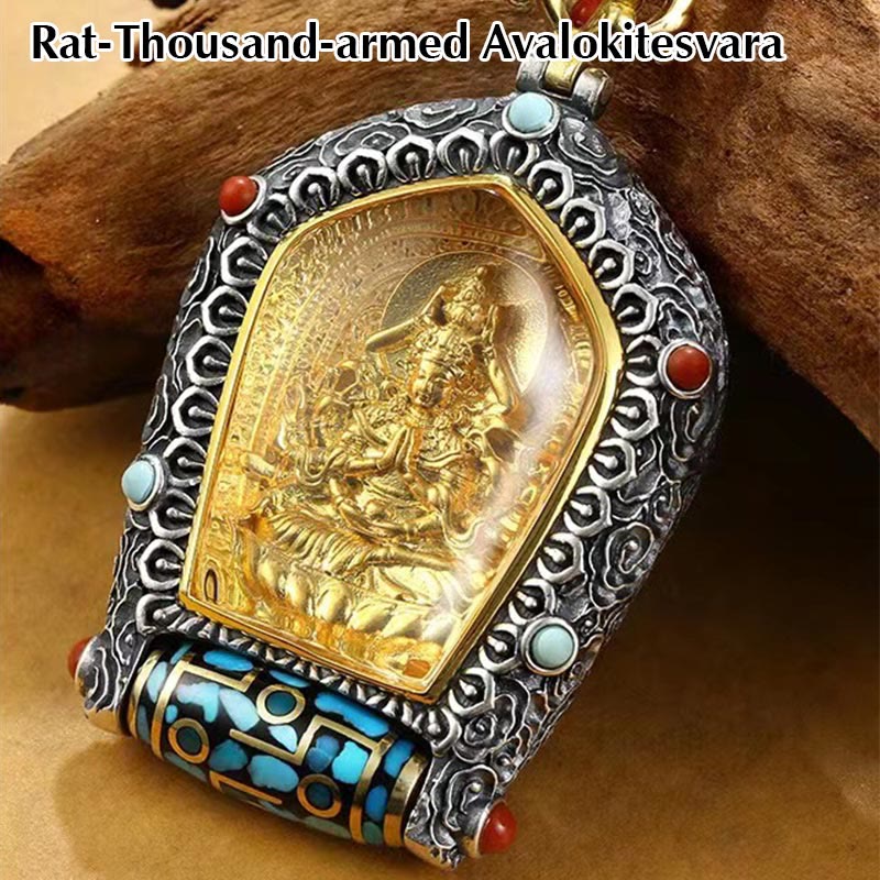 Fortune Jewel Tibet Chinese Zodiac Natal Buddha Thangka Prosperity Rotatable Dzi Bead Necklace Pendant Fortune Jewel