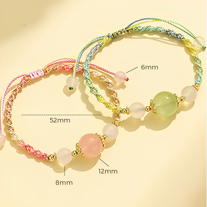 Fortune Jewel Strawberry Quartz Pink Crystal Prehnite White Agate Bead Healing Rope Bracelet