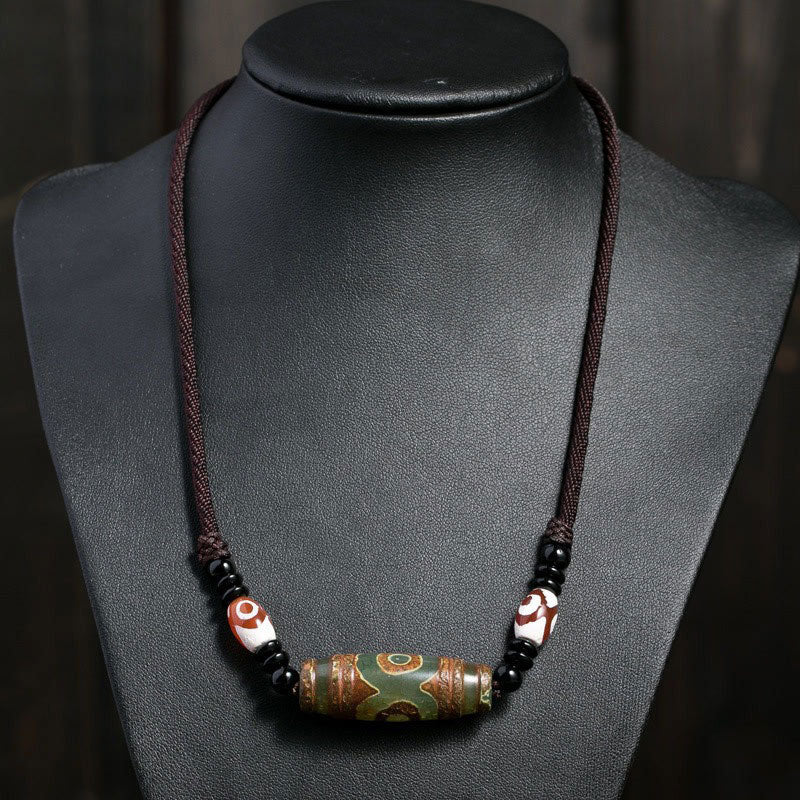Fortune Jewel Tibetan Nine-Eye Dzi Bead Protection String Necklace