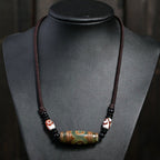 Fortune Jewel Tibetan Nine-Eye Dzi Bead Protection String Necklace