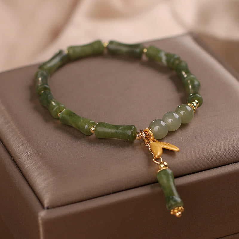 Fortune Jewel Green Bamboo Jade Leaf Pattern Wealth Luck Bracelet