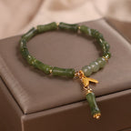 Fortune Jewel Green Bamboo Jade Leaf Pattern Wealth Luck Bracelet
