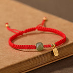 Fortune Jewel 925 Sterling Silver Hetian Jade Blessing Wealth Red String Bracelet