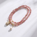 Fortune Jewel Strawberry Quartz Money Bag Positive Charm Double Wrap Bracelet
