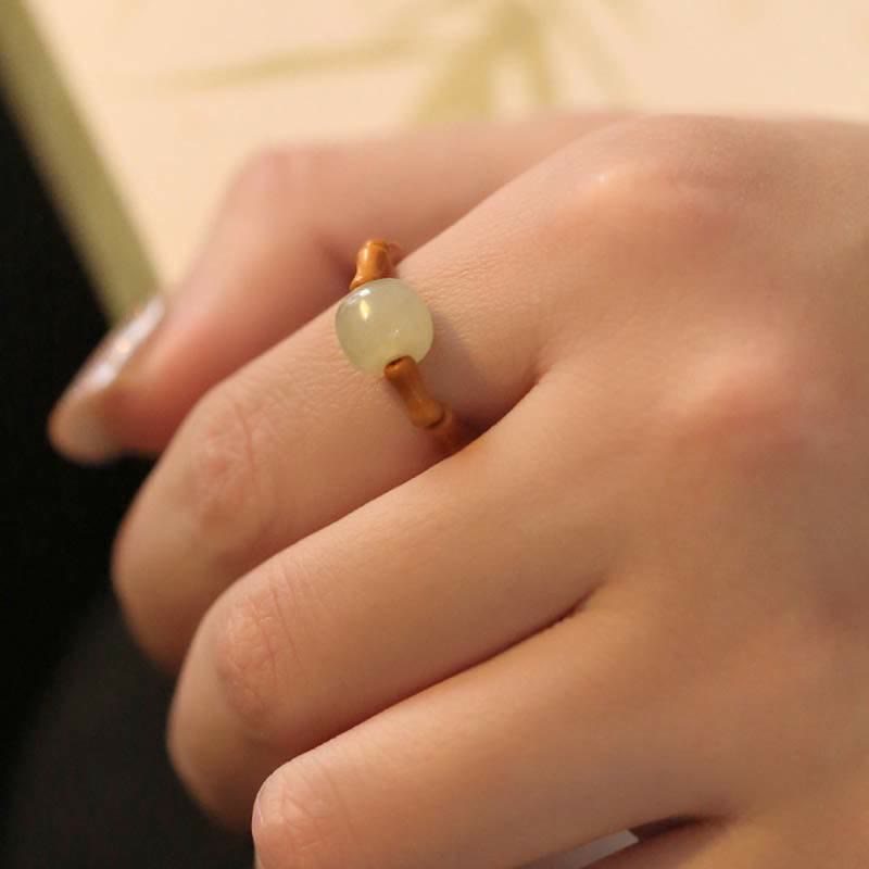 Fortune Jewel Hetian Jade Beaded Bamboo Prosperity Luck Ring