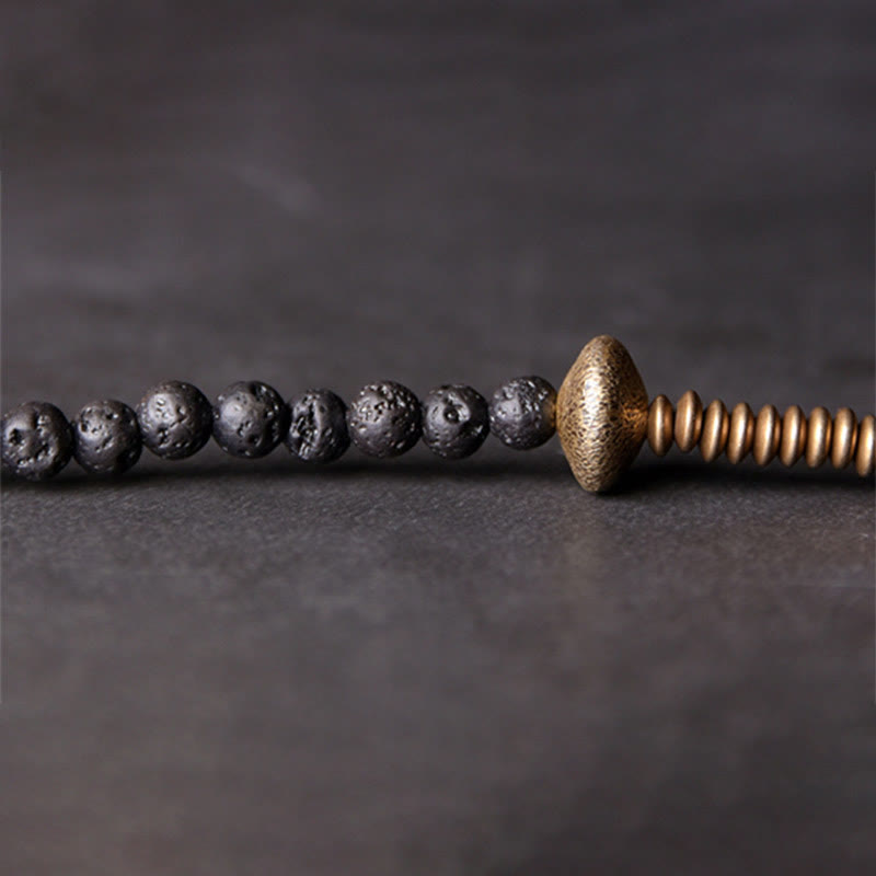 Fortune Jewel Vintage Lava Rock Brass Copper Healing Multilayered Bracelet