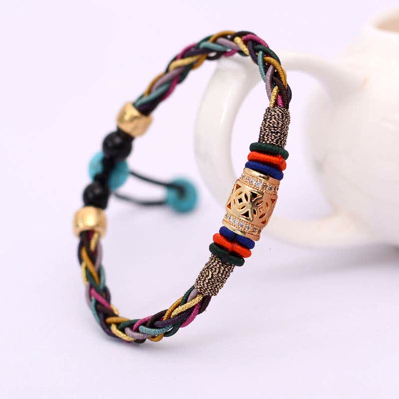 Fortune Jewel Tibetan Handmade Eight Thread Knot Copper Coin Luck Weave String Bracelet
