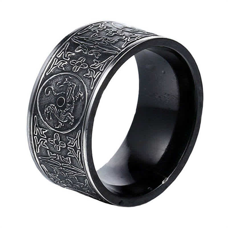 Fortune Jewel Four Guardian Beast Dragon White Tiger Suzaku Basalt Carved Success Luck Ring Fortune Jewel