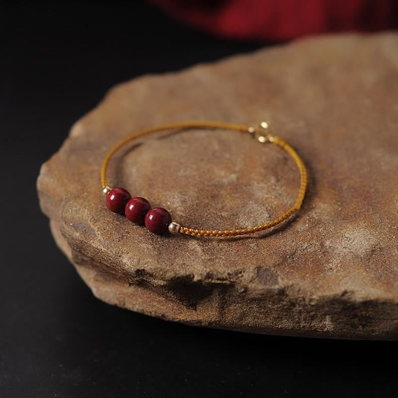 Fortune Jewel 14K Gold Plated Natural Cinnabar Blessing String Braided Bracelet