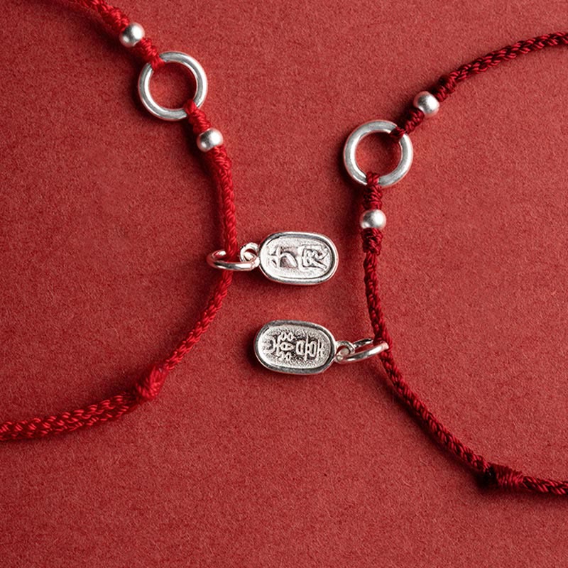 Fortune Jewel 925 Sterling Silver Lucky Fortune Peace Joy Lotus Peace Buckle Red String Bracelet