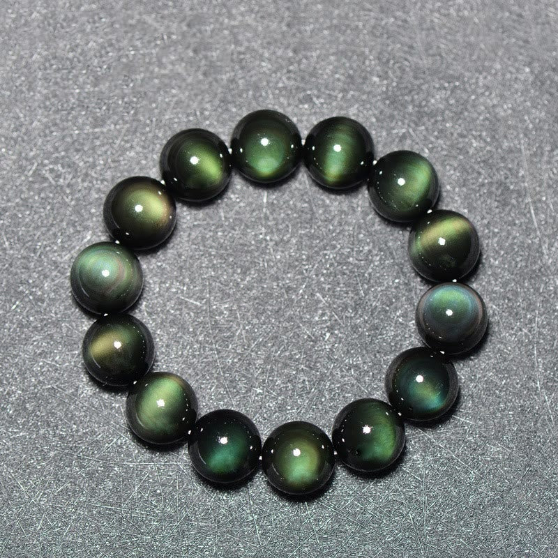 Fortune Jewel Natural Green Eye Obsidian Wealth Bracelet