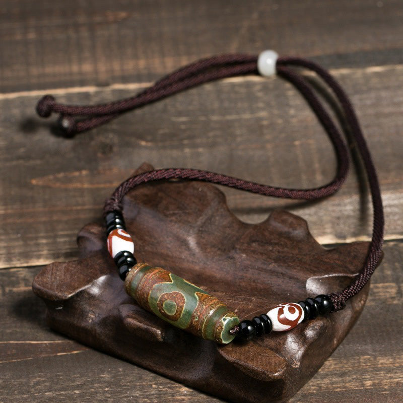 Fortune Jewel Tibetan Nine-Eye Dzi Bead Protection String Necklace