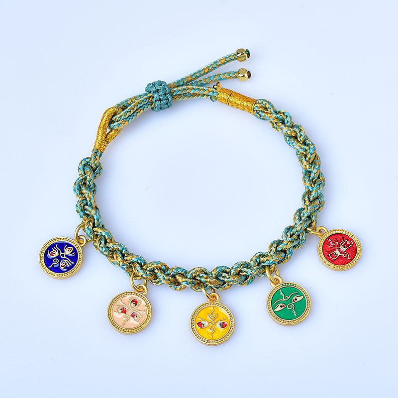 Fortune Jewel Handmade Tibetan Multicolored Rope Five God Of Wealth Luck Braid Bracelet