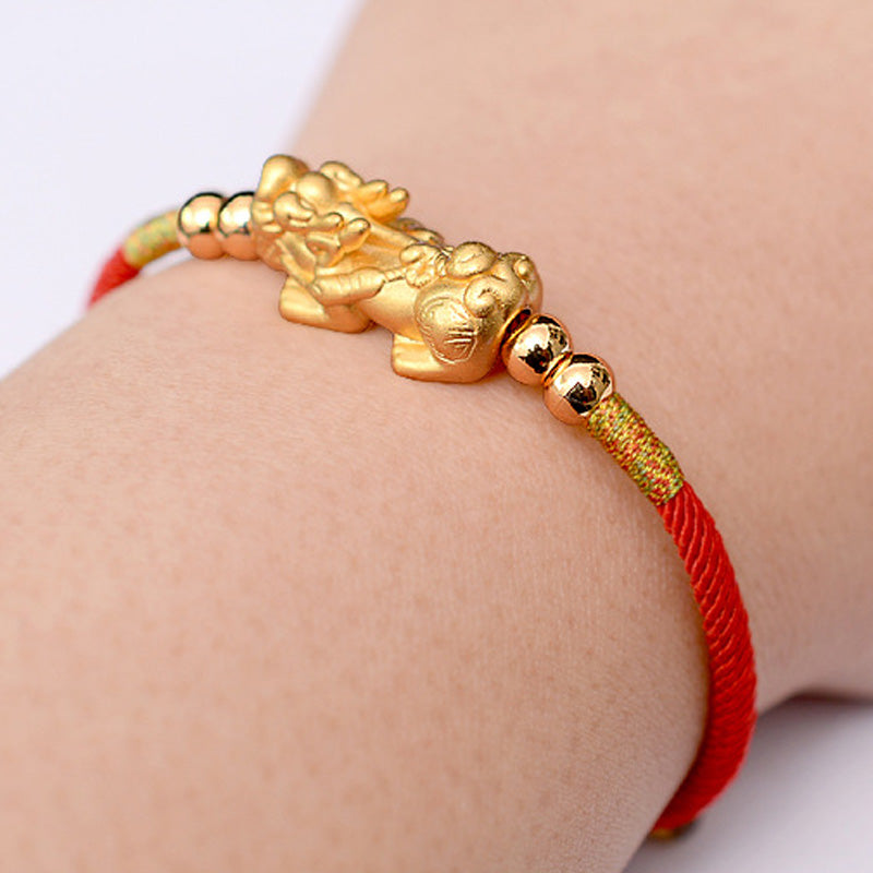24K Gold-Plated Feng Shui PiXiu Bracelet Luck Red String Bracelet