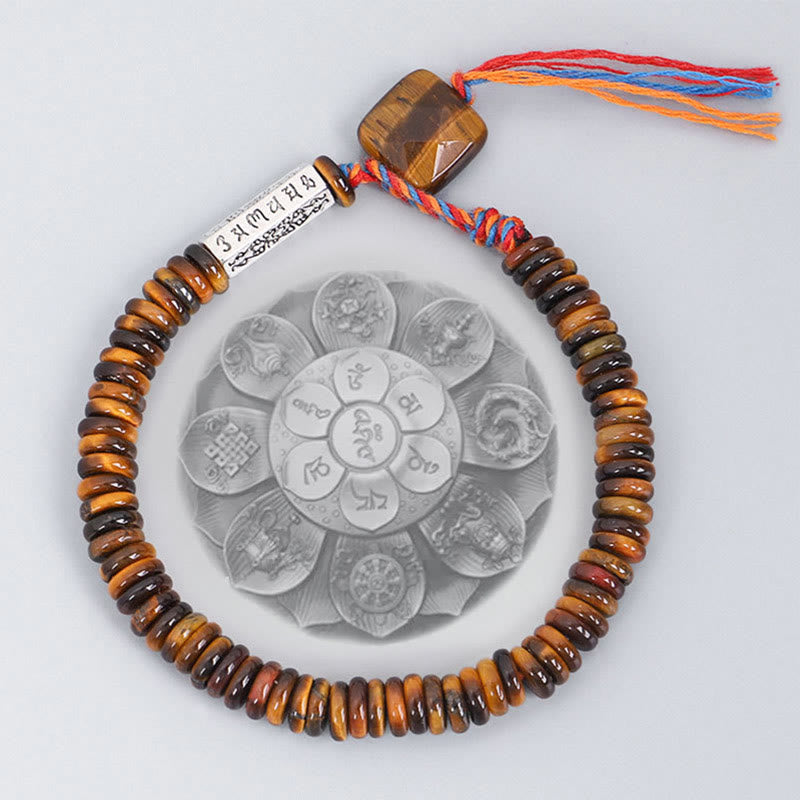 Fortune Jewel Tibetan Tiger Eye Om Mani Padme Hum Protection Power Bracelet