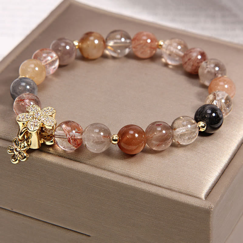 Fortune Jewel Multicolored Rutilated Quartz Citrine Wealth Protection Flower Bracelet
