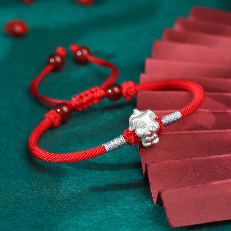 Fortune Jewel 999 Sterling Silver Chinese Zodiac Luck Strength Red String Bracelet