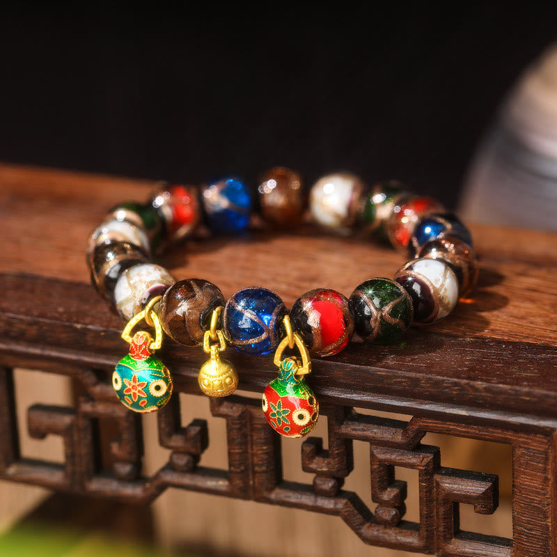 Fortune Jewel Five Elements Gold Swallowing Beast Family Charm Liuli Glass Bead Luck Bracelet