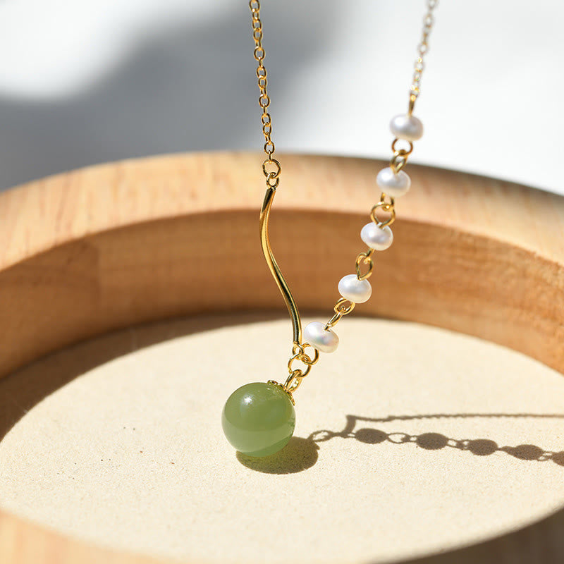 Fortune JewelNatural Hetian Jade Pearl Luck Bead Necklace Pendant