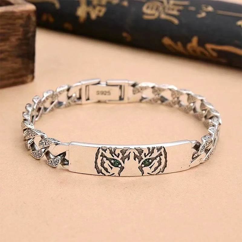 Fortune Jewel Tiger Tang Dynasty Flower Design Copper Luck Chain Bracelet
