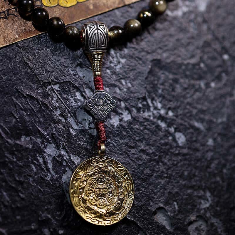 Fortune Jewel 108 Mala Beads Gold Sheen Obsidian Tiger Eye Eagle's Eye Stone Wealth Bracelet