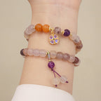 Fortune Jewel Natural Purple Golden Silk Jade Violet Flower Bead Charm Wealth Bracelet