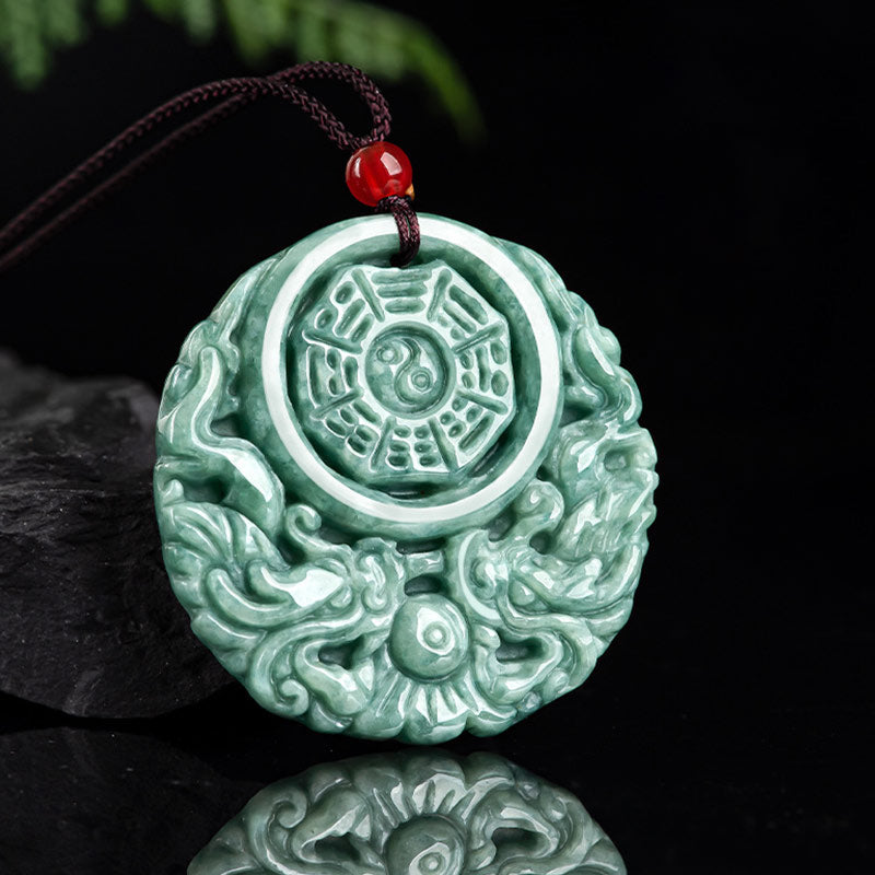 Fortune Jewel Dragon Jade Yin Yang Balance Necklace String Pendant Fortune Jewel