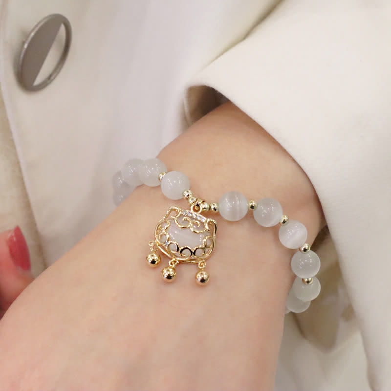Fortune Jewel Cat's Eye Lovely Cat Pattern Pearl Love Charm Bracelet