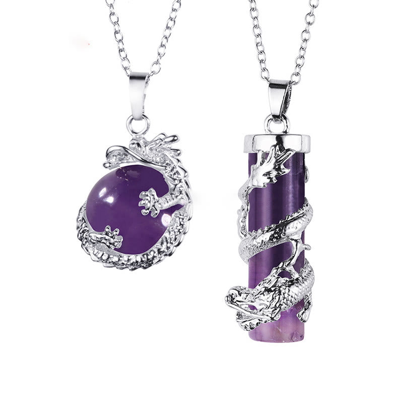 Fortune Jewel 2pc Dragon Wrapped Round Ball Gemstone Couple Necklace Pendant