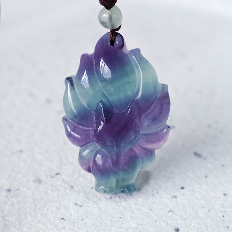 Fortune Jewel Natural Fluorite Gold Sheen Obsidian Fox Pendant Protection Necklace