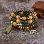 Fortune Jewel Wenge Wood Layered Tree Tassel Healing Bracelet - Fortune Jewel