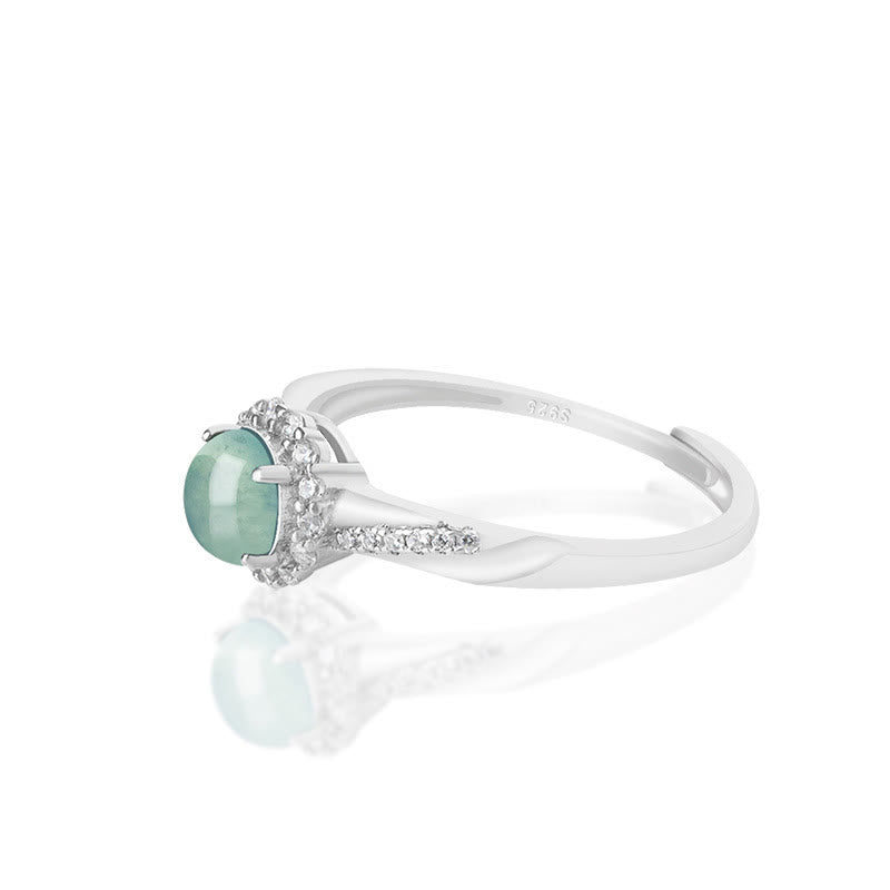 Fortune Jewel 925 Sterling Silver Round Jade Luck Prosperity Adjustable Ring