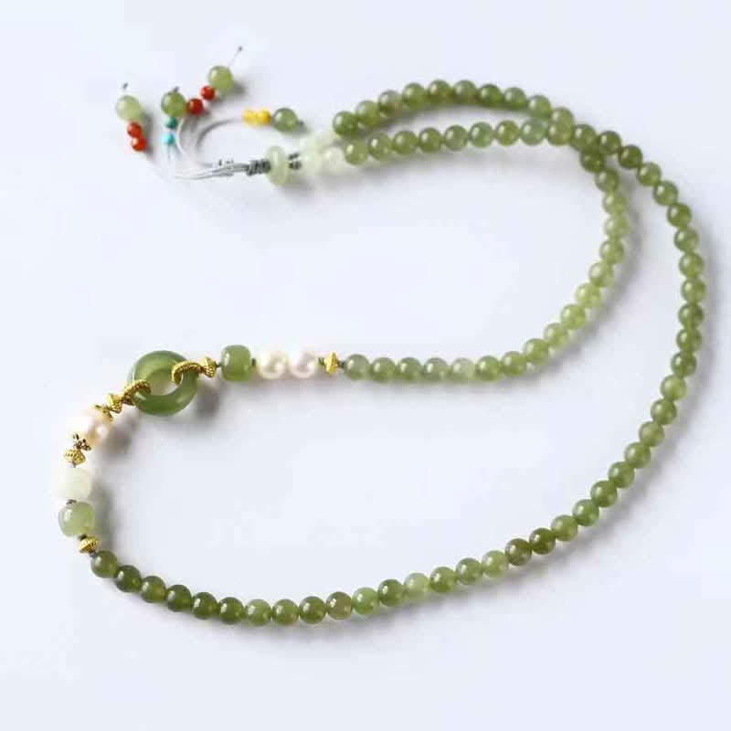 Fortune Jewel Hetian Jade Pearl Peace Buckle Luck Wealth String Bracelet