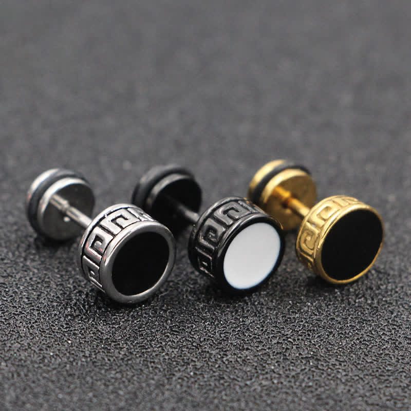 Fortune Jewel Cool Men Titanium Steel Balance Round Stud Earrings